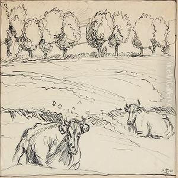 Field Landscape With Cows - view 1
