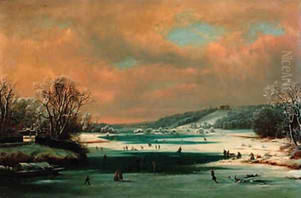 Skaters on a frozen river - view 1