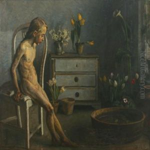Interior With Girl And Flowers Interior With Girl And Flowers