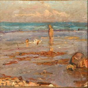Coastal Scene Withbathing Boys, Kerteminde by Fritz Syberg