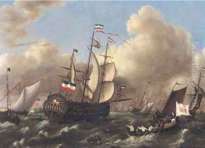 The Dutch fleet running out to sea by Dutch School