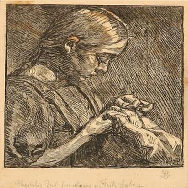 A Girl With Her Needlework - view 1