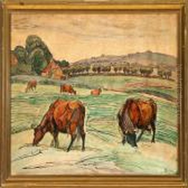 Scenery With Grazingcows - view 1