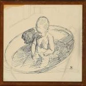 One Of The Artist's Children In A Bath