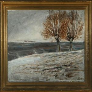 Willow Trees In The Snow On The Banks Of Kerteminde Fiord by Fritz Syberg