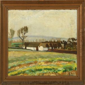 Autum Landscape With A White Farm by Fritz Syberg