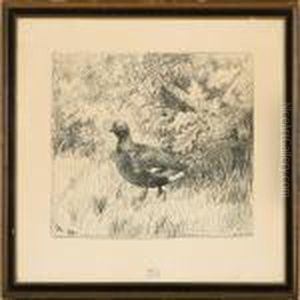 Blackcock In August And A Girl With Her Needlework by Fritz Syberg