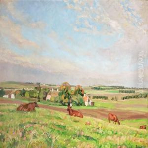 Grazing Cows In The Flowering Field