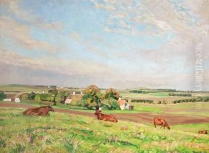 Grazing Cows In The Flowering Field. Signed Monogram 1828-30