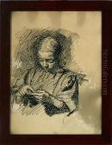 A Young Woman With Her Neddlework