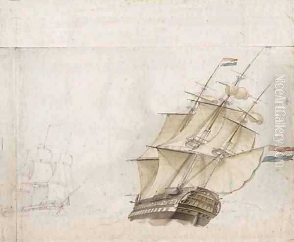 Two Dutch frigates in a high wind - view 1