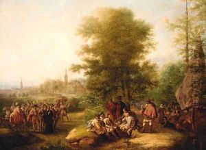 Cavaliers Conversing In A Woodland Landscape