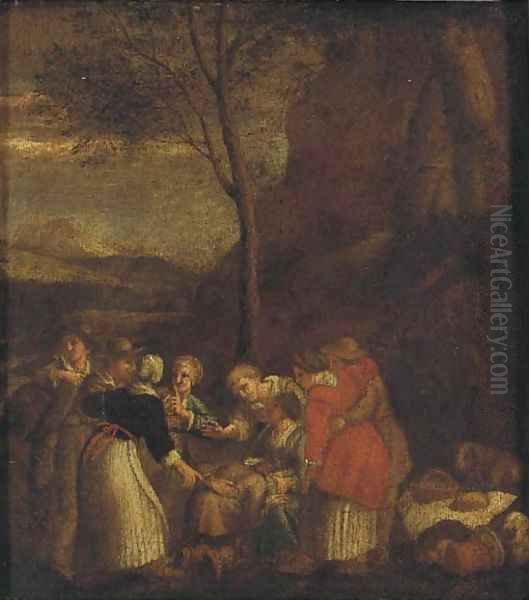 Peasants gathered in a landscape - view 1