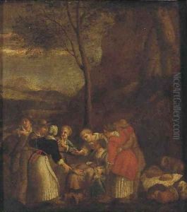 Peasants gathered in a landscape by Dutch School