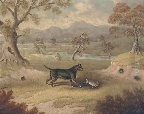 Charley, a terrier with a rabbit - view 1
