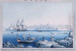 Malta View of La Valletta from Fort Tigne, entrance of Marsamuscetto by Anton the Younger Schranz