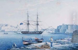 Malta View of the Entrance of the Harbour of La Valletta from Isola Point by Anton the Younger Schranz