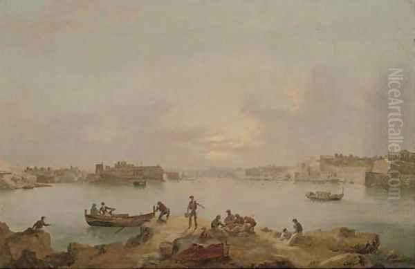 A panorama of the Grand Harbour, Valetta, at dusk - view 1