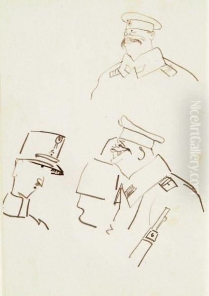Trois Caricatures De Militaires - view 1