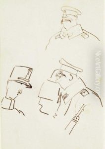 Trois Caricatures De Militaires by Arthur Szyk