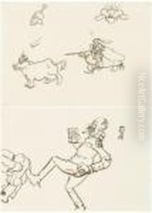 Le Coup De Pied Dessin A L'encre by Arthur Szyk