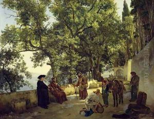 Verandah beside the Sea Shore, Cappucin Monks in the Suburbs of Sorrento, 1827 by Sylvester F. Shedrin