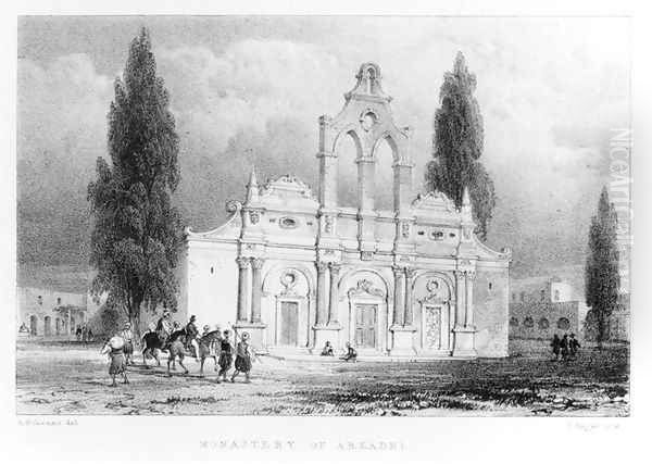 Monastery of Arkadhi, Crete, from Travels in Crete by Pashley, engraved by Louis Haghe 1806-85 1837 - view 1