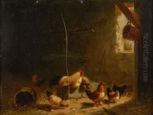 Barn Interior With Chickens by Arthur Fitzwilliam Tait