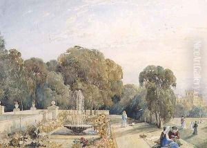 View of the gardens at Chatsworth, Derbyshire, c.1820 by Frances Elizabeth Swinburne