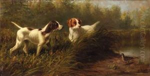 On Point, A Setter And Pointer Wih A Woodcock by Arthur Fitzwilliam Tait