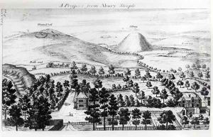 View from Avebury steeple of Silbury Hill, illustration from Stonehenge a Temple Restored to the British Druids by William Stukeley, 1740 by William Stukeley