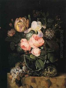 Still Life with Flowers, Grapes and a Bird's Nest by Michel Joseph Speeckaert