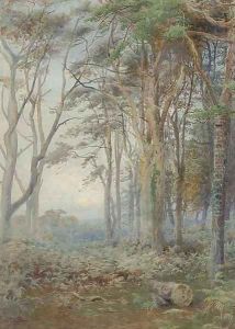 The moon rising over a woodland ride by Howard Gull Stormont