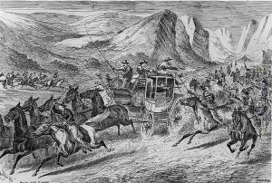 The Attack on the Deadwood Coach in Buffalo Bills Wild West, engraved by Joseph Swain 1820-1909 1887 by John Sturgess