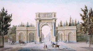 Porte de Guillaume, Brussels, from Choix des Monuments, Edifices et Maisons les plus remarquables du Royaume des Pays-Bas by Pierre Jacques Goetghebuer, engraved by the author, published 1827 by Suys, Tilman-Francois