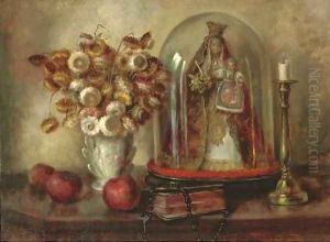 Dried flowers in a porcelain vase by Continental School