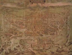 A Birds Eye view of the City of Ghent 1434 (Ganda Gallie Belgice Civitas Maxima 1434) by Continental School
