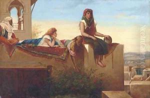 Eastern beauties reclining on a rooftop