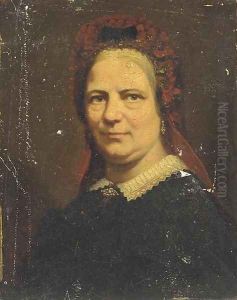 Portrait of a lady, bust-length, with a red head-dress