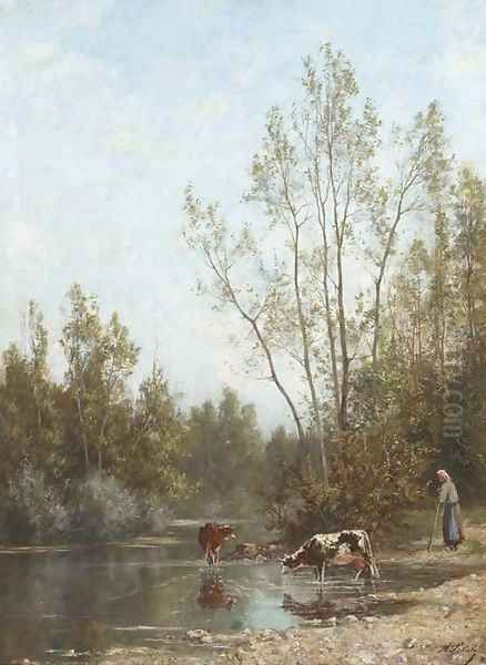 Watering cattle at the edge of the river - view 1
