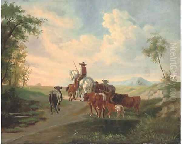 A herder and his cattle, in an extensive landscape - view 1