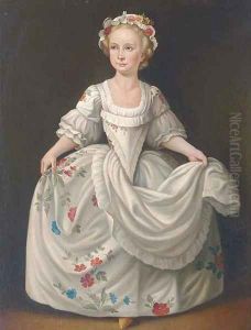 Portrait of a girl, full-length, in 18th Century dress by Continental School