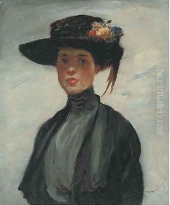Portrait of a lady, half-length, in a black dress and hat