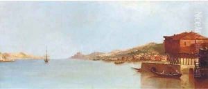 A calm day off a Mediterranean harbour, thought to be Corsica by Continental School