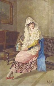 A seated lady in lady in spanish dress by Continental School