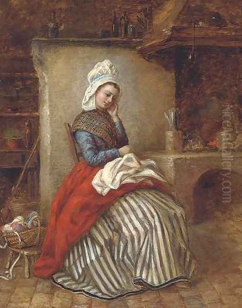 A young woman seated in a kitchen interior - view 1
