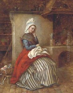 A young woman seated in a kitchen interior