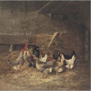 Chickens in a barn by Continental School