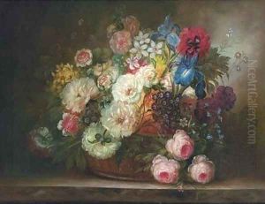 Summer flowers in a wicker basket