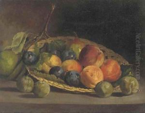 A platter of peaches and plums